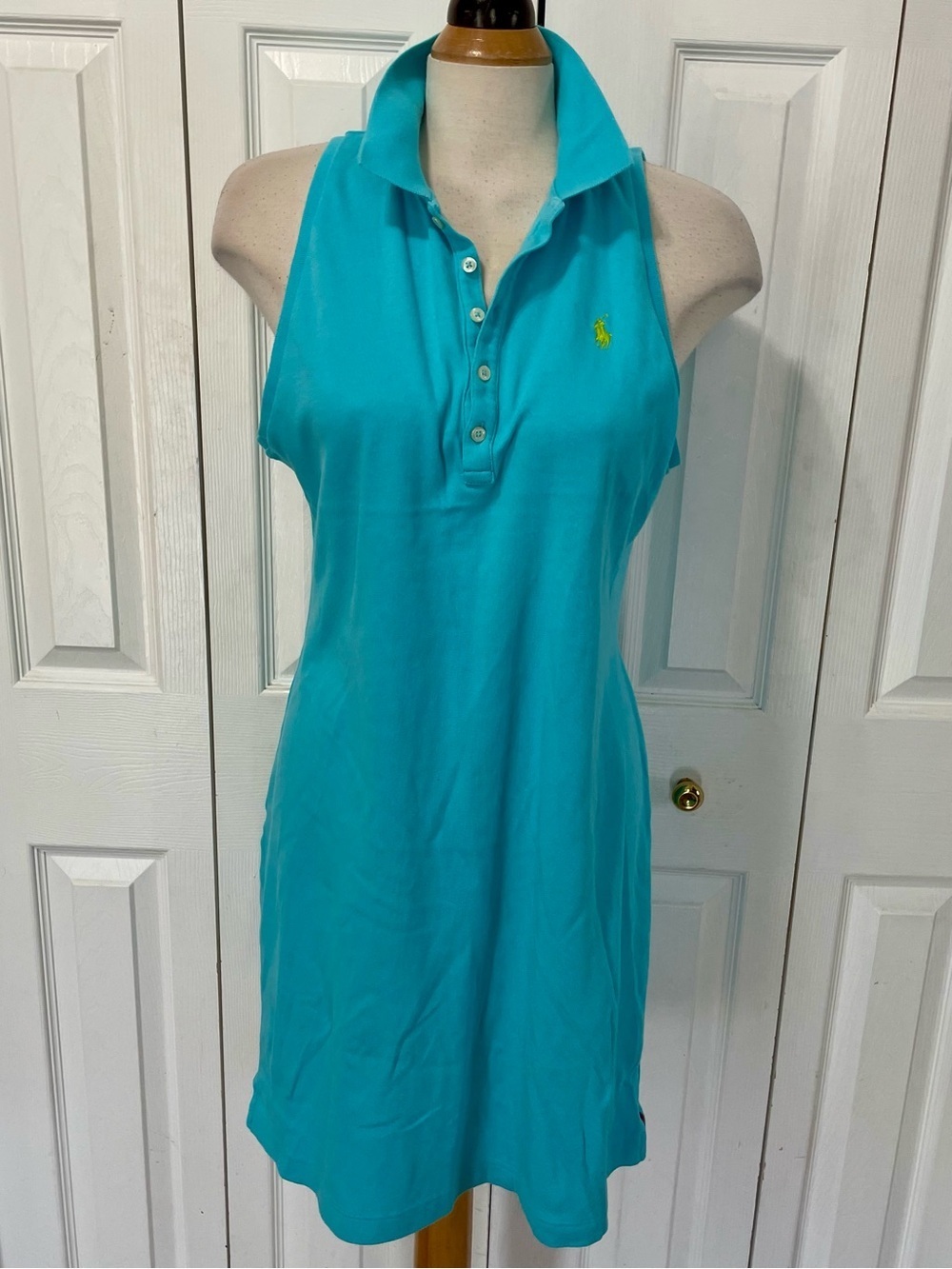 Vintage Ralph Lauren Turquoise Sleeveless Polo Dress with Green Pony